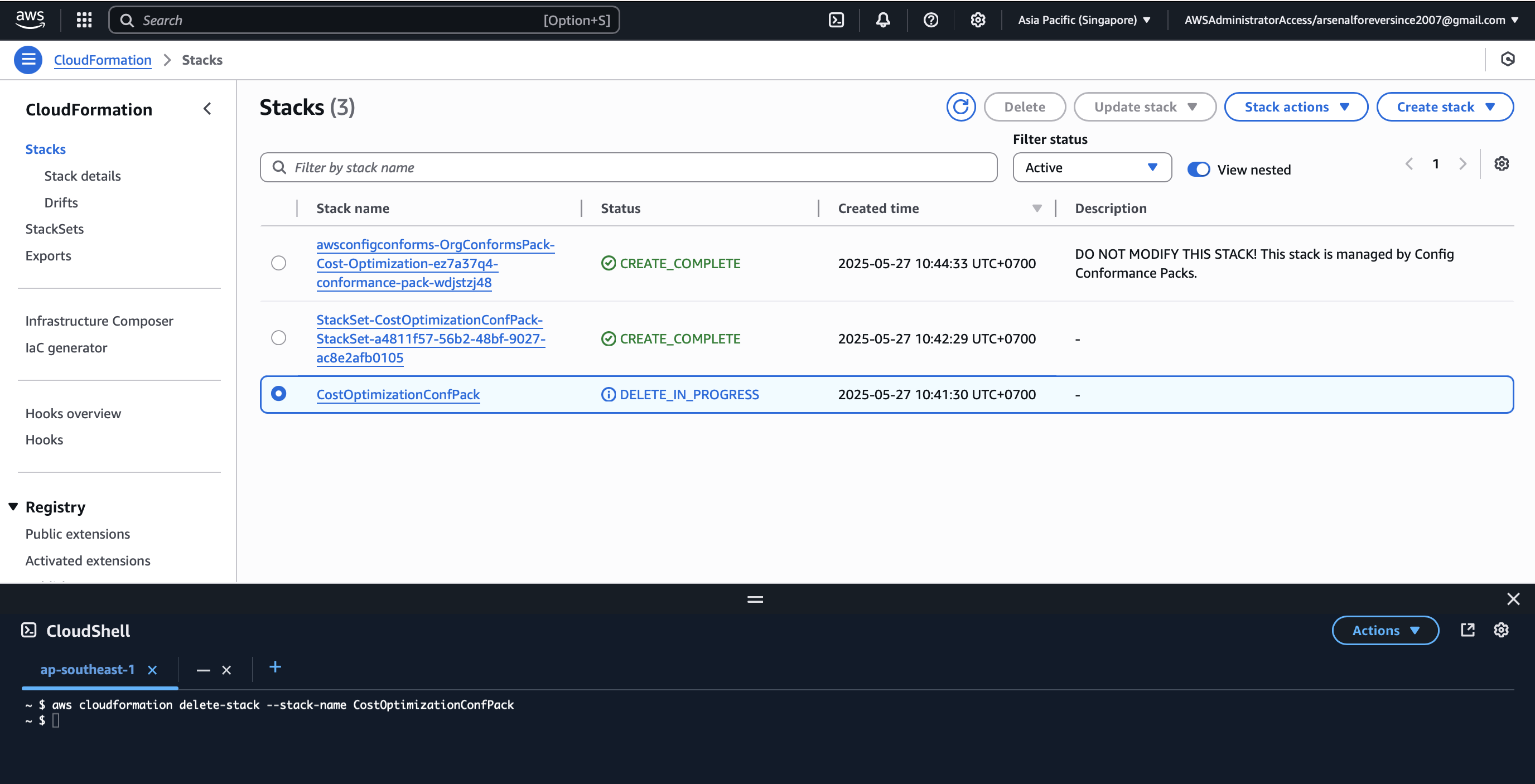 CloudFormation stack delete